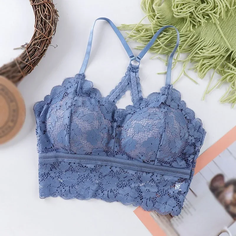 Women Bralette French Style Lace Bra Girls Triangle Cup Lingerie Deep V Bras Wireless Underwear Soft Thin Seamless Push Up Bra