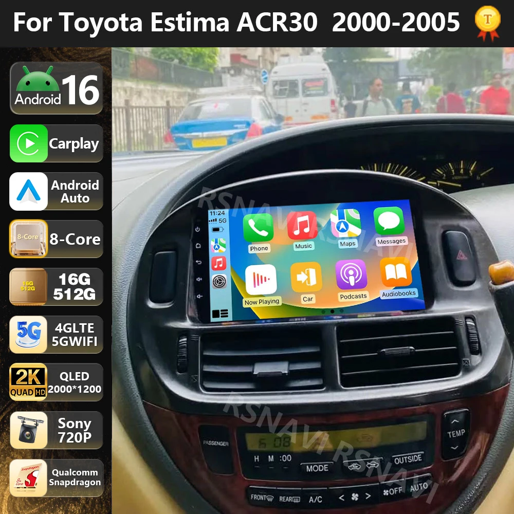 Qualcomm Android 16 Car Radio Multimedia Player For Toyota Estima ACR30 2000 -2005 Auto Carplay Stereo WiFi+4G Gps BT Navigation