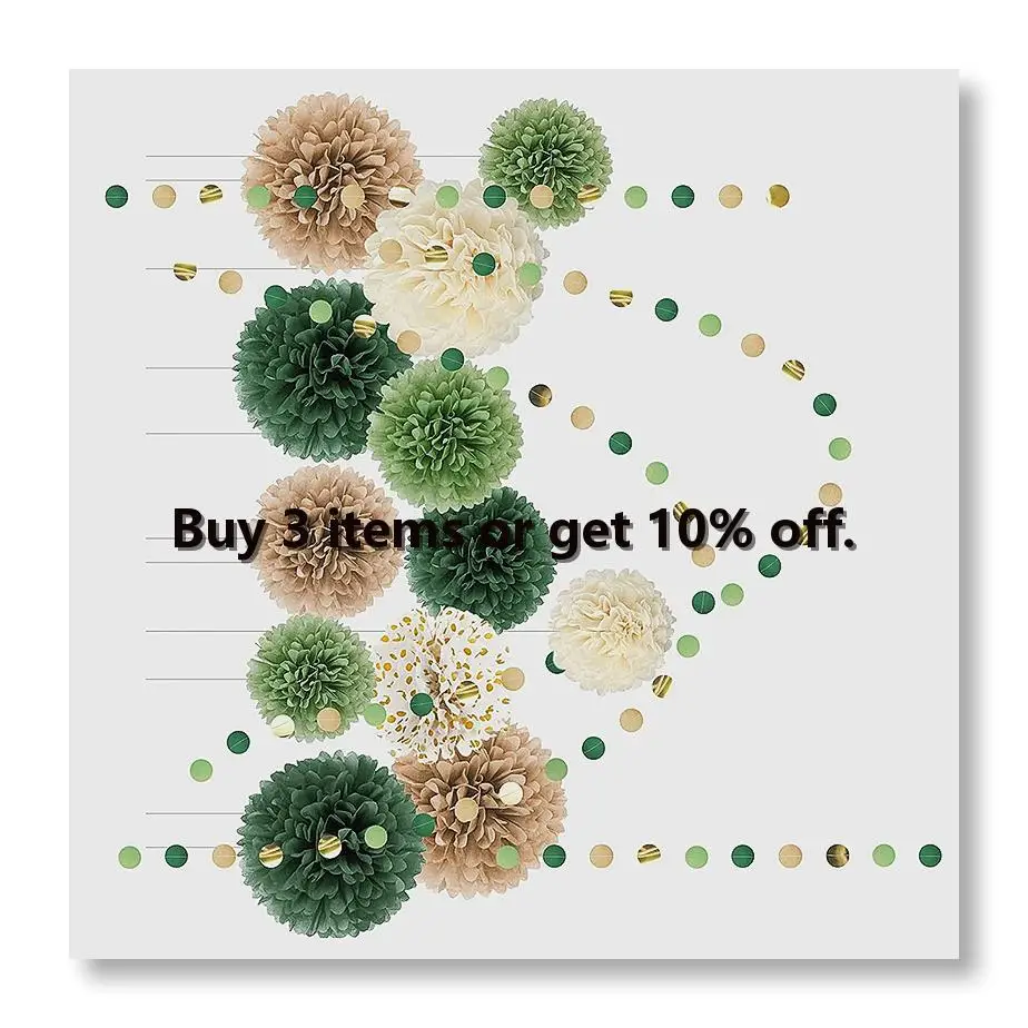 ✼Wedding Party Decorations Set,15PCS Green Tissue Papers Pom Poms,Dots Papers Garland String Hanging Backdrop for Wedding