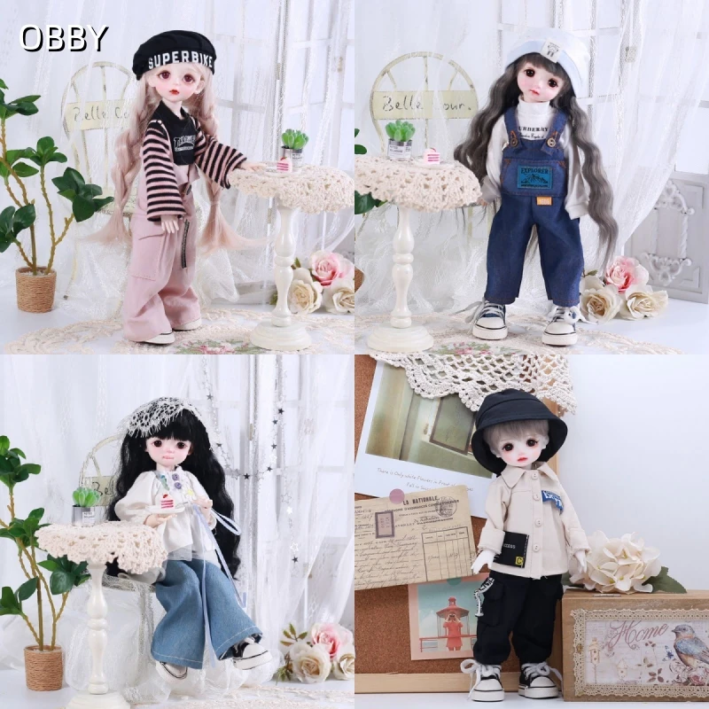 

For 1/6 BJD 30cm Dolls Handmade Striped Top Overall Set For Azone Blythe OB24 Dolls Outfit Clothes Dressing