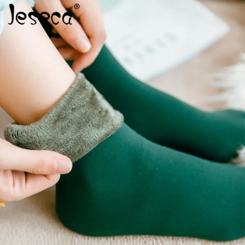 Jeseca Warm Women Socks Thicken Thermal Wool Cashmere Snow Winter Socks Unisex Seamless Velvet Female Boots Floor Sleeping Socks