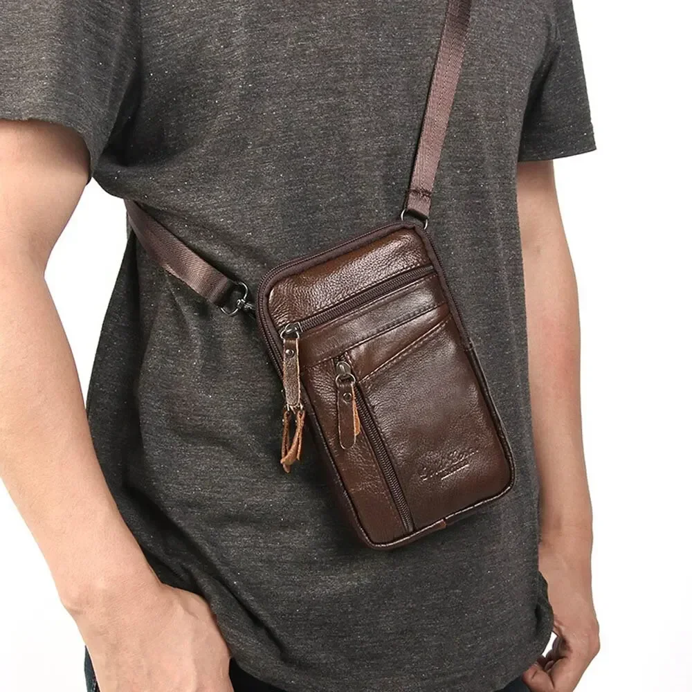 Mannen PU lederen schoudertas Crossbody tas Vrije tijd Pure Business Mannelijke heupriem Zakken Casual Mini mobiele draagbare telefoon portemonnee