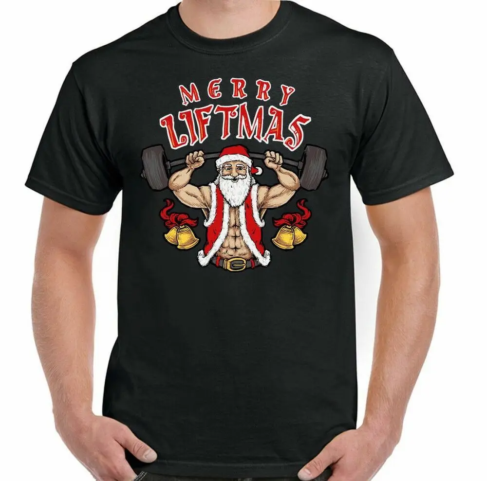 Merry Liftmas Funny Santa Christmas Fitness Muscle Training T-Shirt 100% Cotton O-Neck Short Sleeve Casual Mens T-shirt