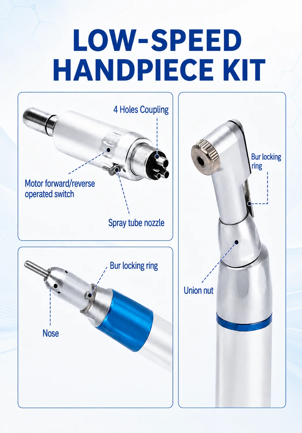 HEXION 1-5 Stück/Set LED Hochgeschwindigkeits-Dentalhandstück N-Tape-Kit mit E-Generator, Drehmomentkopf & Druckknopf -3 Wassersprühfunktion 2/4 Löcher – Detail 4