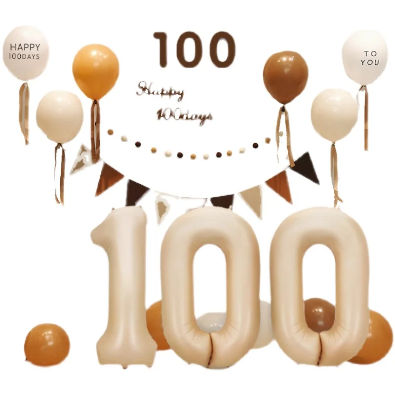 INS Baby Shower Decorations Coffee Happy 100days Balloon Set 40inch Cream Number 100 Golobs Boy Girl Party Backdrops