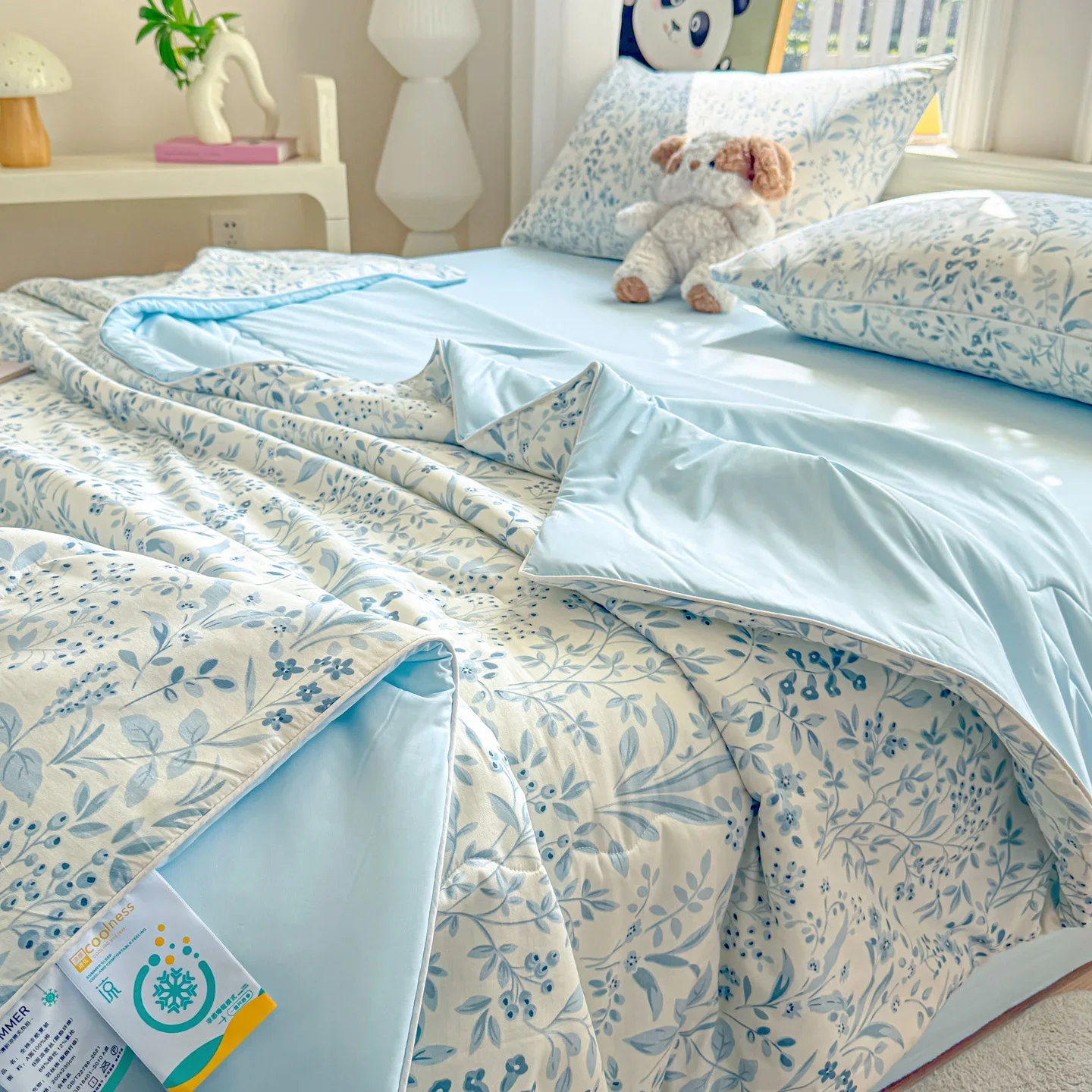 100% Cotton Summer Cooling Comforter Floral Printed Lightweight Quilt Blanket for Bed Soft Breathable Air Conditioning Comforter