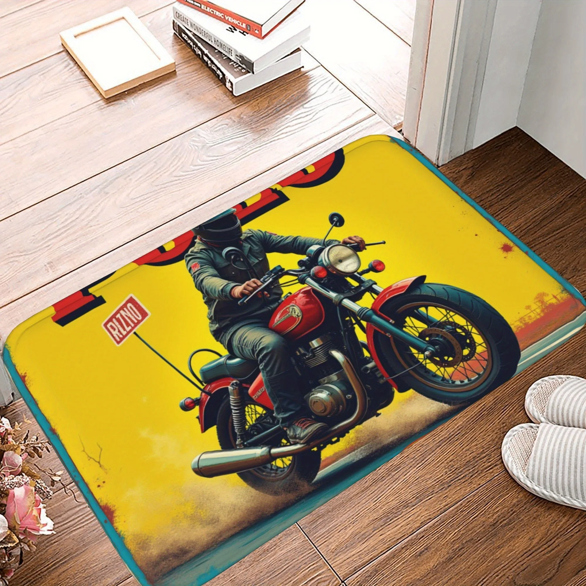 

1PC Vintage Motorcycle Rider Kitchen Rug Non-Slip Door Mat Pop design Bathroom Rug Bath Mat Carpet for Home Sink Laundry Decor