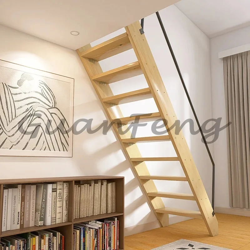 Made Solid‑Wood Indoor Loft Stairs 4/5/6 Steps Household Small‑Space Wooden Step Ladder With Wide Large Treads