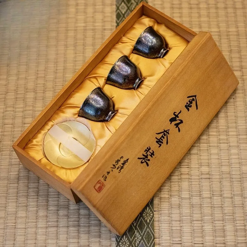24K peacock glaze gold cup tea bell  tray set three-entry