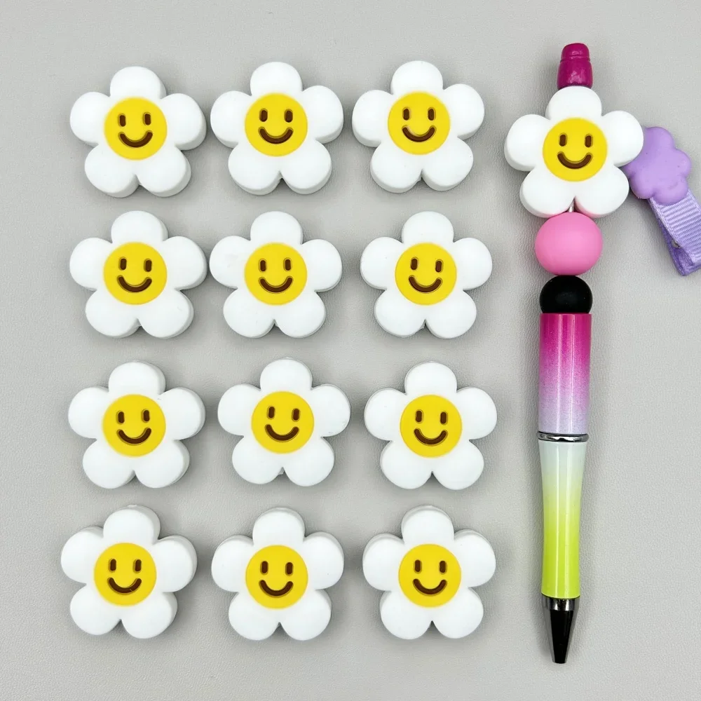 Silicone Bead para Bebê Mordedor, bonito Flower Beads, DIY String Pen Bead, Chains Mamilo, Jóias Acessórios, 10 PCs