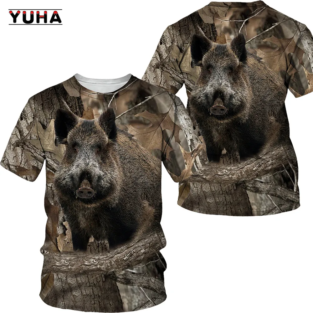 Camouflage hunting animals wild boar/fox  3D T-shirt summer leisure men\'s T-shirt fashion street women\'s pullover short sleeve j