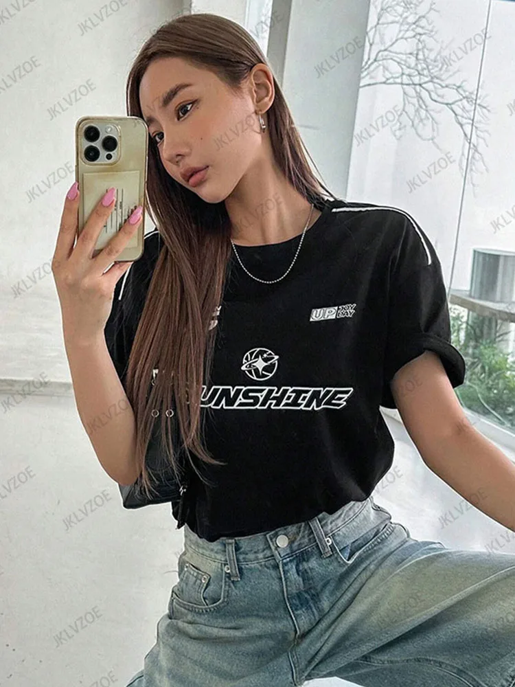 Y2K Korean Streetwear Casual Vintage Acubi Harajuku Egirl Short Sleeve T-Shirts Grunge Aesthetics Oversized Tees Tops Clothes