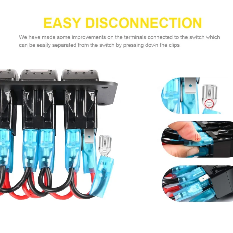 5 Gang Rocker Switch Panel with 4.8 Amp Dual USB Charger Voltmeter Waterproof 12V 24V DC Rocker Switch with Night Glow Stickers