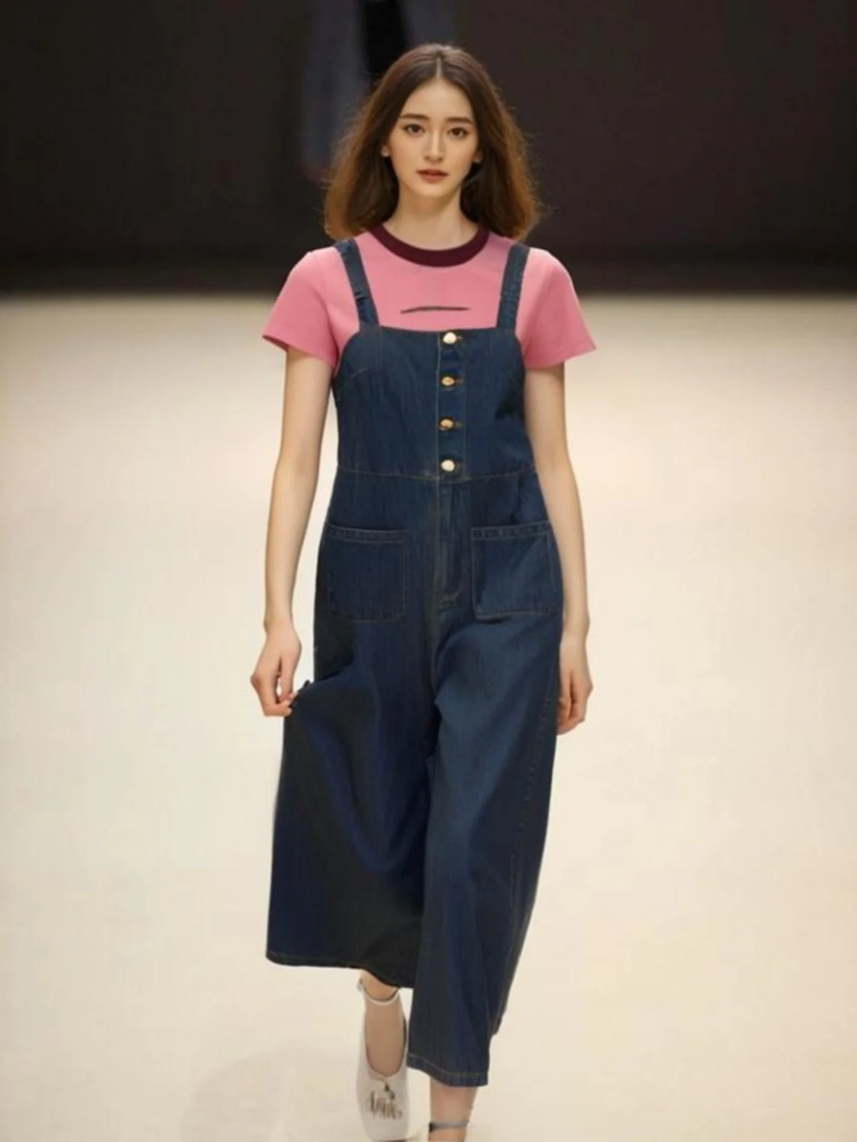 

Модные корейские утягивающие джинсовые комбинезоны, женские повседневные брюки с бретельками, длинные брюки с высокой талией и широкими штанинами