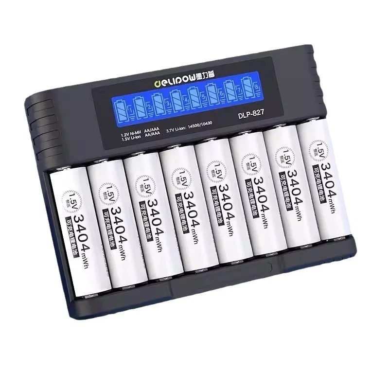 1,5 В, 3404 МВтч, 8 слотов, интеллектуальное зарядное устройство для литиевых аккумуляторов AA AAA