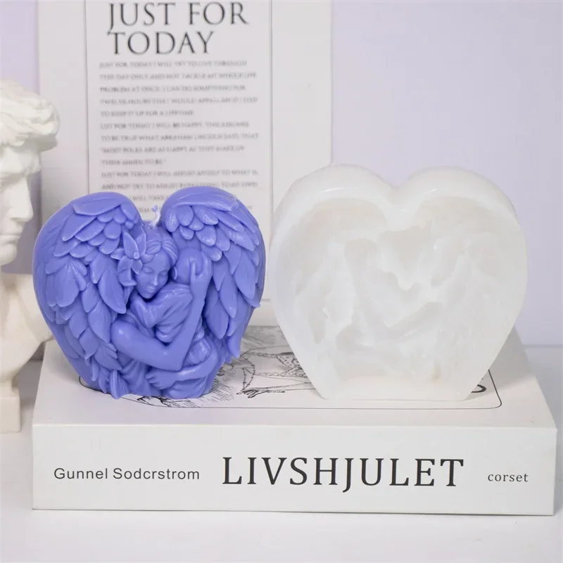 Angel Holding Baby Silicone Soap Mold,Mother with Wing Handmade Aromatherapy Gypsum Candle Making Supplies for Mother'sDay Craft