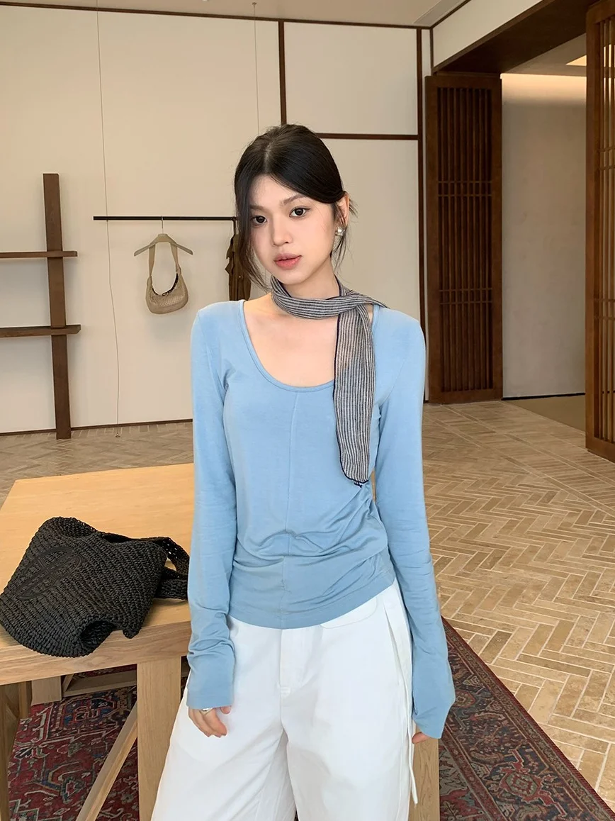 

Sweetknit Early Autumn Sexy Slim Fit Elastic Color Long Sve Base irt T irt Women Y3902 Casual Sle Cotton Material