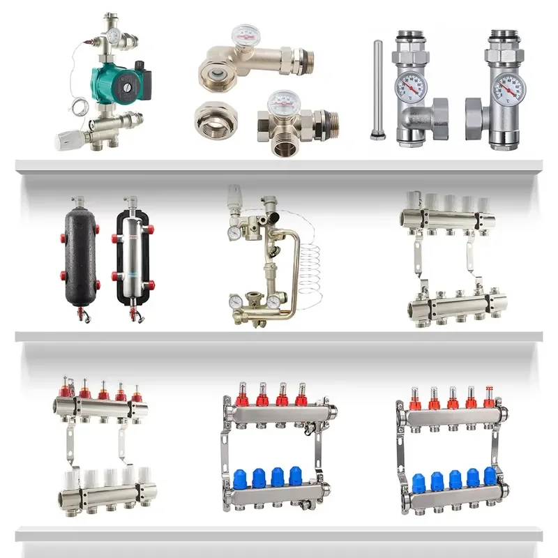 Modern Hydronic Radiant Floor Systems Stainless Steel Nickel Plated Flexible Underfloor Heating Manifold 1BSP Apartment