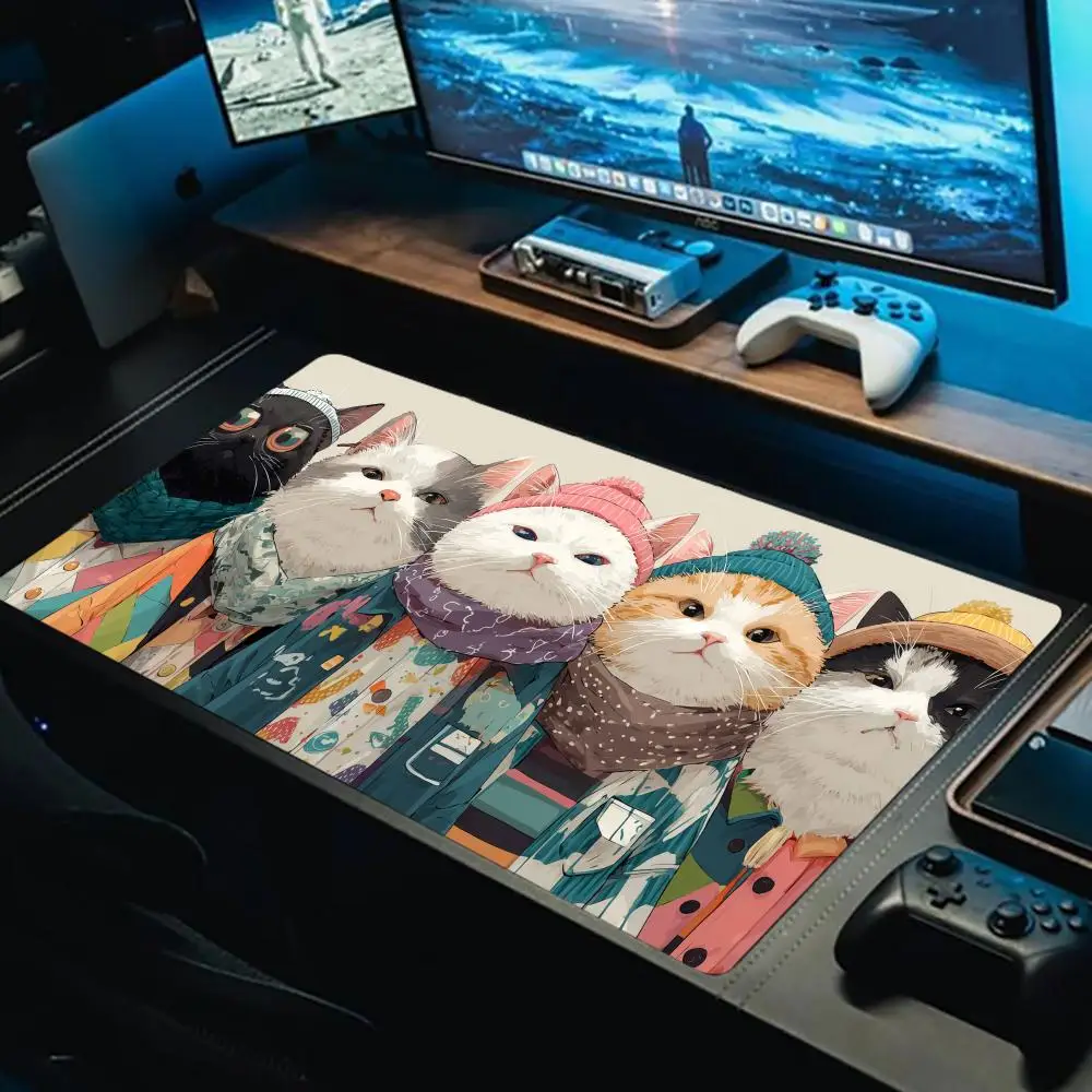 

Fashion Cat Mouse Pad XXL Computer Accessories Office Game Table Mats Rubber Anti-slip Gaming Keyboard Mousepads Desk Pads 40X90