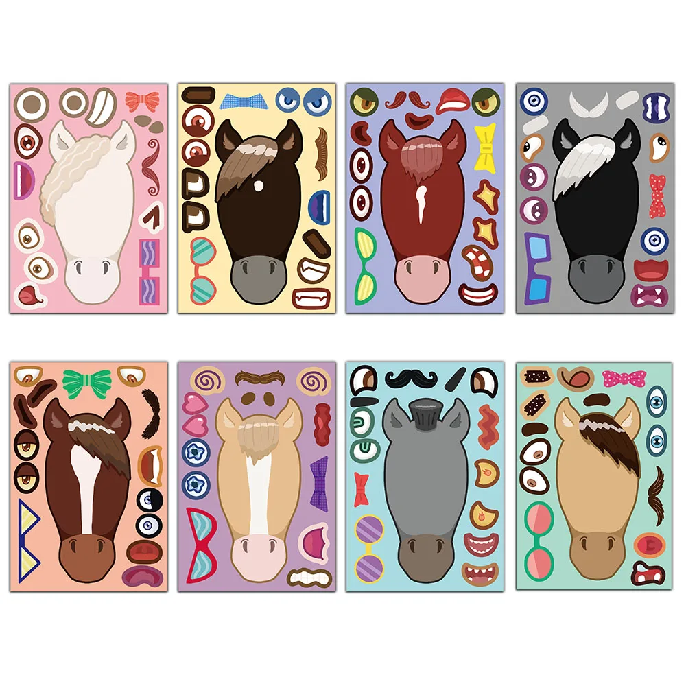 8PCS Animal Horse Coffee Horse Brown Horse Puzzle Stickers Cartoon Face Stickers DIY Creative Table Decoration Stickers