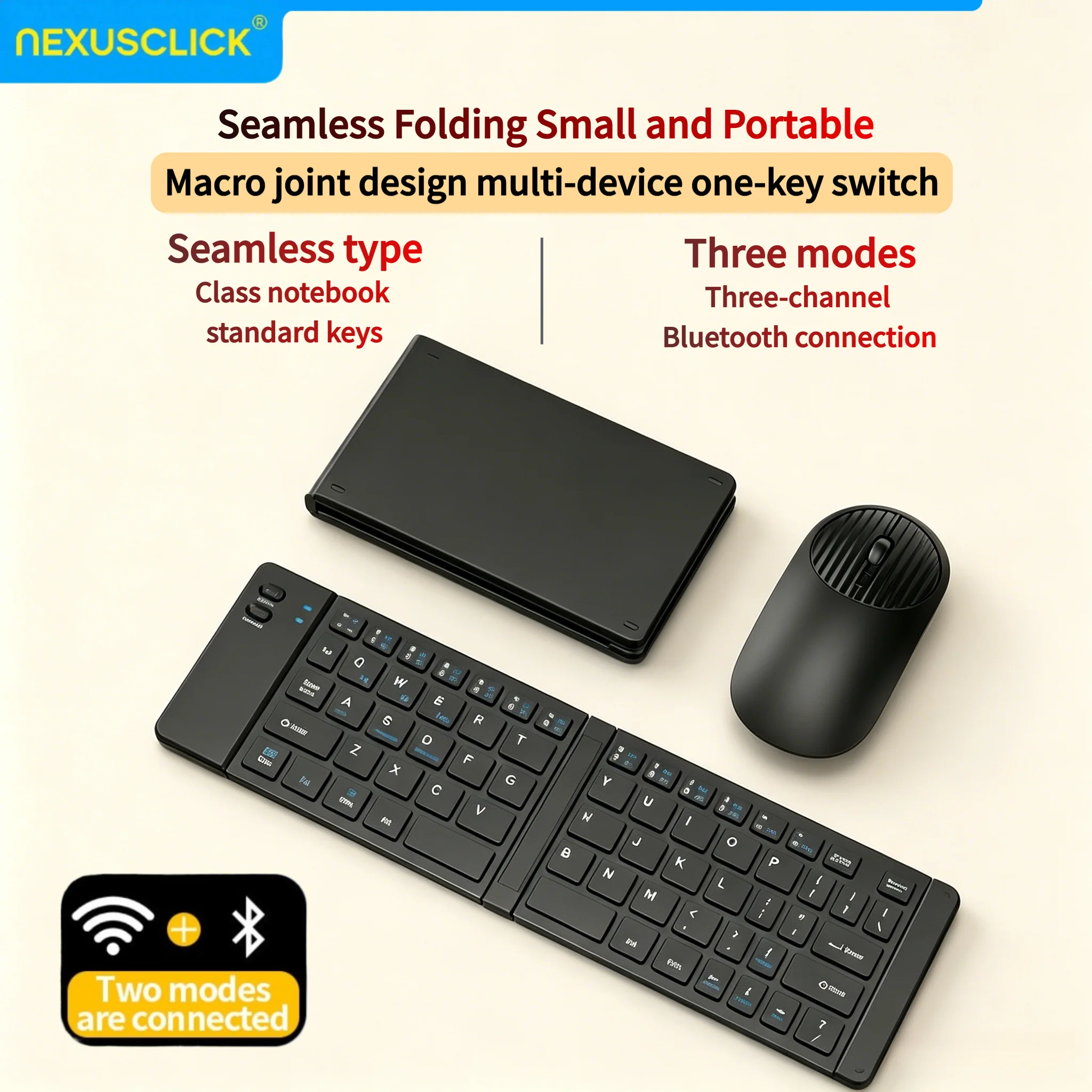 

NexusClick Foldable Wireless Bluetooth Keyboard Mouse Set Rechargeable Mini Portable Keyboard for Mac Phone Computer iOS Android