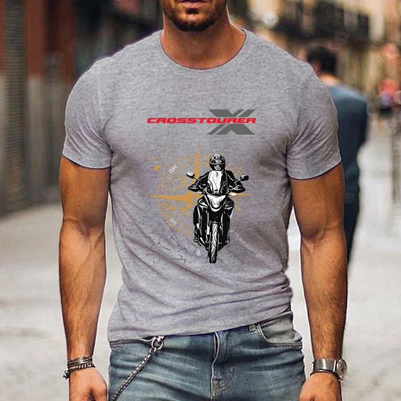 2024 Summer T Shirt Wild Motorcycle Print Compass Graphics Men T-shirt Fashion Casual O-neck Tees Short Sleeve Streetwear Tshirt