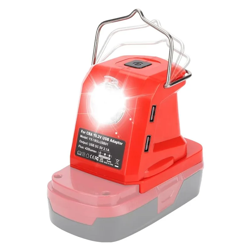 

420Lumen LED Work Light for Craftsman 19.2V Li-ion Ni-CD Battery,Portable Handheld Flashlight with Foldable Hook 2 USB Ports