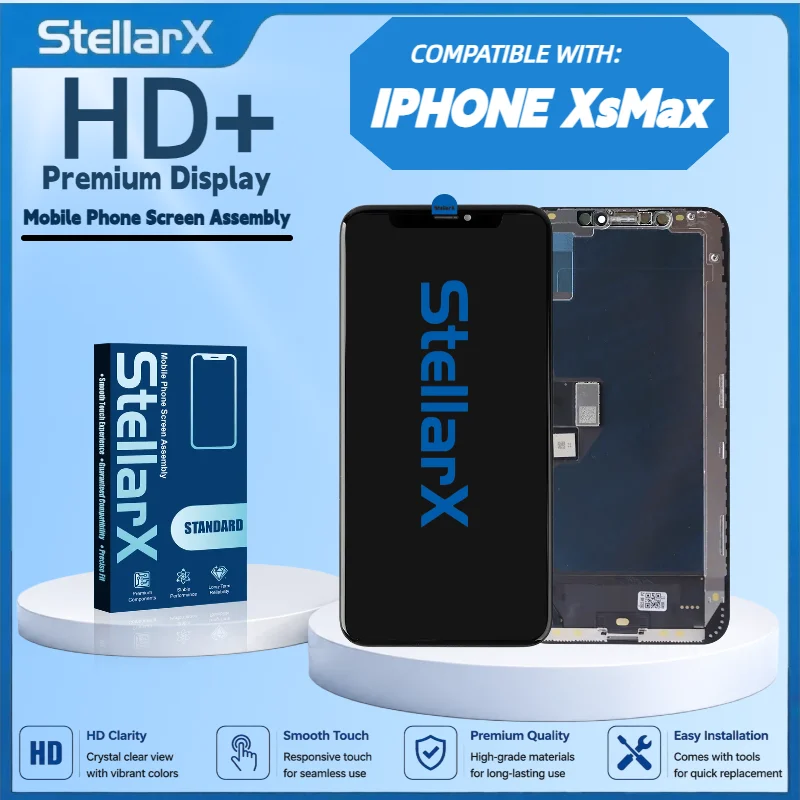 StellarX HD+ High Resolution Display Screen Replacement for iPhone XSMAX Full Display Assembly Repair Parts with Free Tools