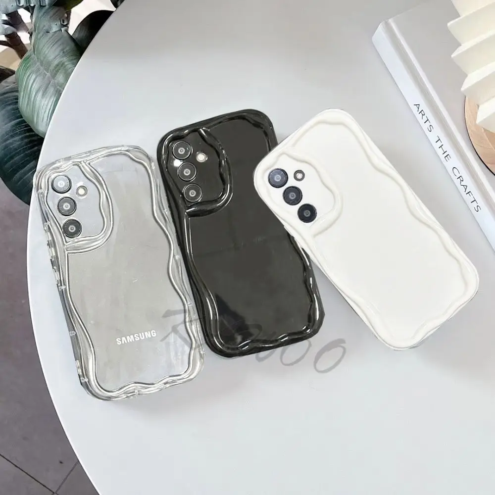 Transparent Curly Wavy Frame Soft TPU Clear Case Cover For Samsung Galaxy A54 A15 A14 A05S A02S A03S A34 Shockproof Capa Coque