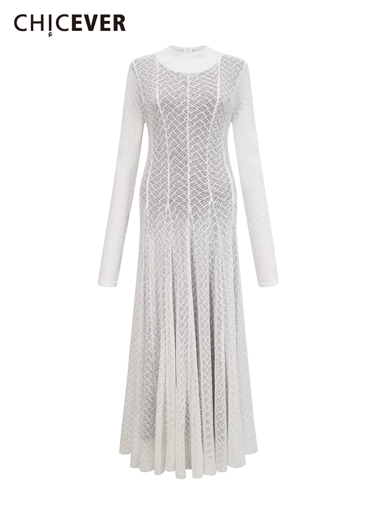 CHICEVER Sexy Evening Prom Long Dresses for Women Stand Collar Long Sleeve Patchwork Embroidery Temperament Dress Female Clothes