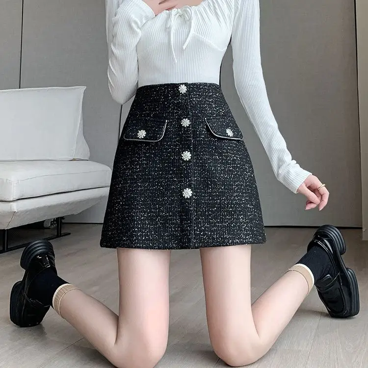 

Women's 2025 Fall Winter Skirt High Waist Sequin Thread Slim Fit Bodycon Mini Skirt Elegant Chic Party Short Bottom