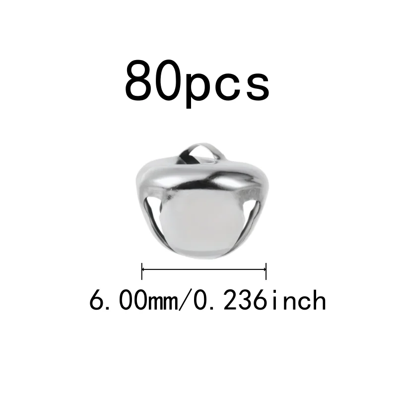 80 pcs 6mm Metal Craft Bells, Metal Alloy Material and Clear Crisp Sound, ideal for Wedding Decoration, Silver