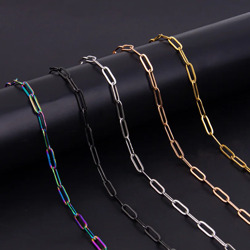 1/5/10PCS Hollow Out Long Geometric Chain Necklace For Women Men Accessories Simple Jewelry Fashion Stainless Steel Chain Choker