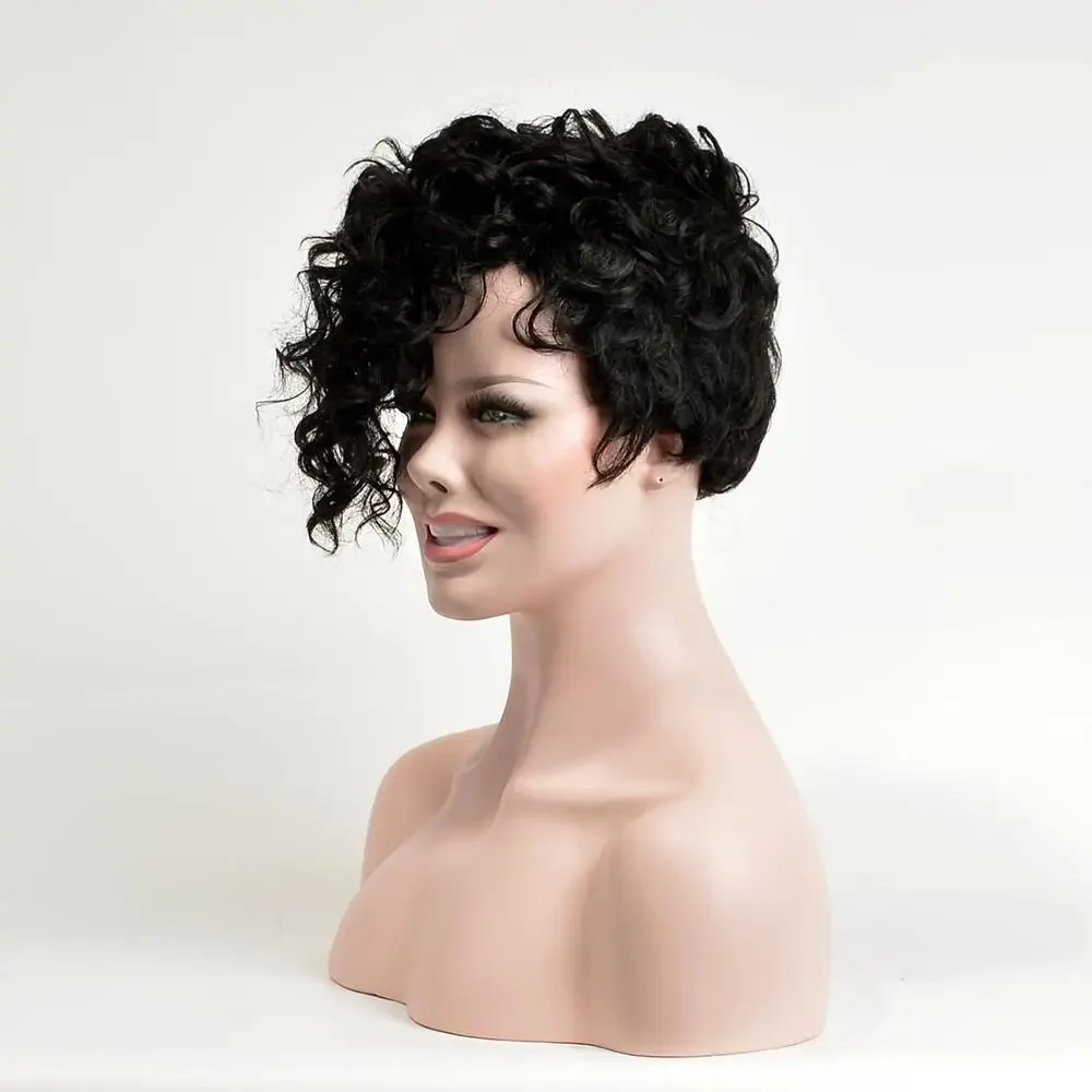 باروكة صناعية قصيرة مجعدة للنساء ذوات البشرة السمراء، جزء من جانب واحد، شعر صناعي قصير فوضوي ومجعد مع غرة من الألياف ذات درجة الحرارة العالية