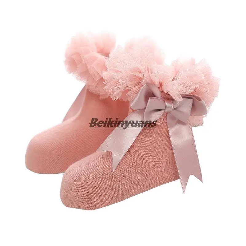 Toddler Socks bitter Fleabane Sock Gauze Double Bow Baby Girl Sock Princess Dress Lace Stockings Socks School Performance