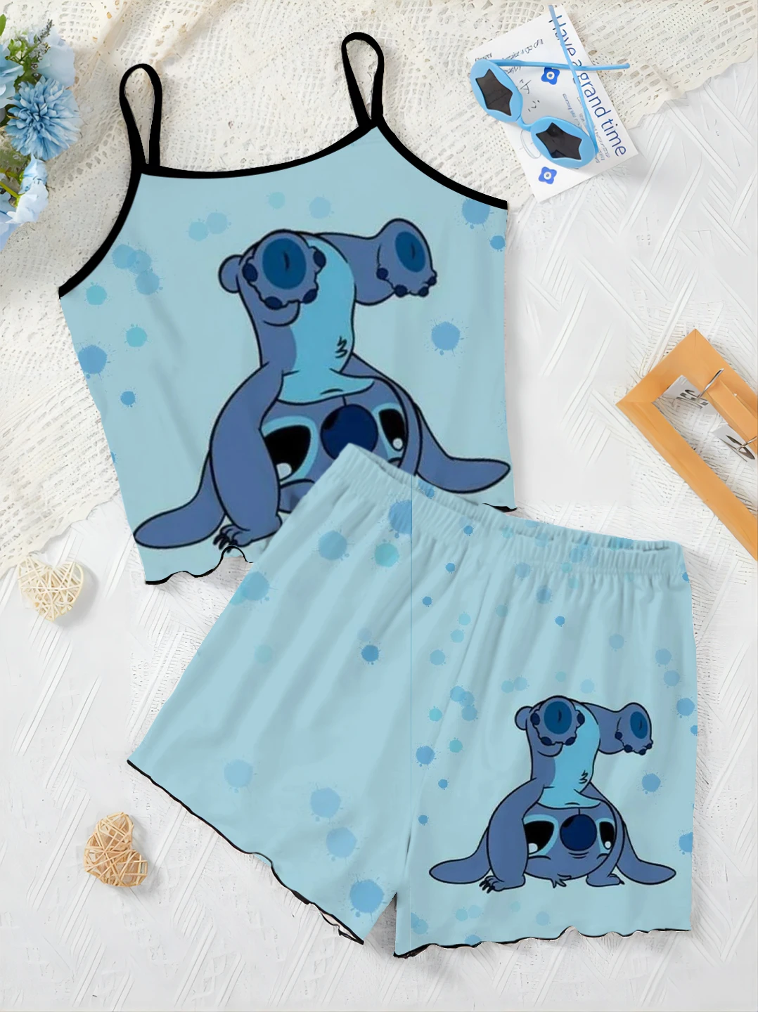 Pyjama Rok Top Slip Dress Stitch Elegante Dames Sets Disney Sla Trim T T-Shirt Stukken Kort Stuk Outfit Zomer Pak Disney