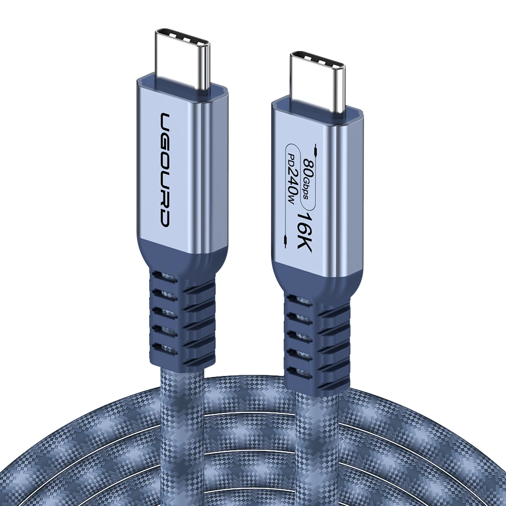 UGOURD Thunderbolt 5 USB4 Gen4 Kabel 90-Grad-Winkelstecker 80Gbps 16K Geflochtenes USB-C-zu-C 240W Schnellladekabel für EGPU