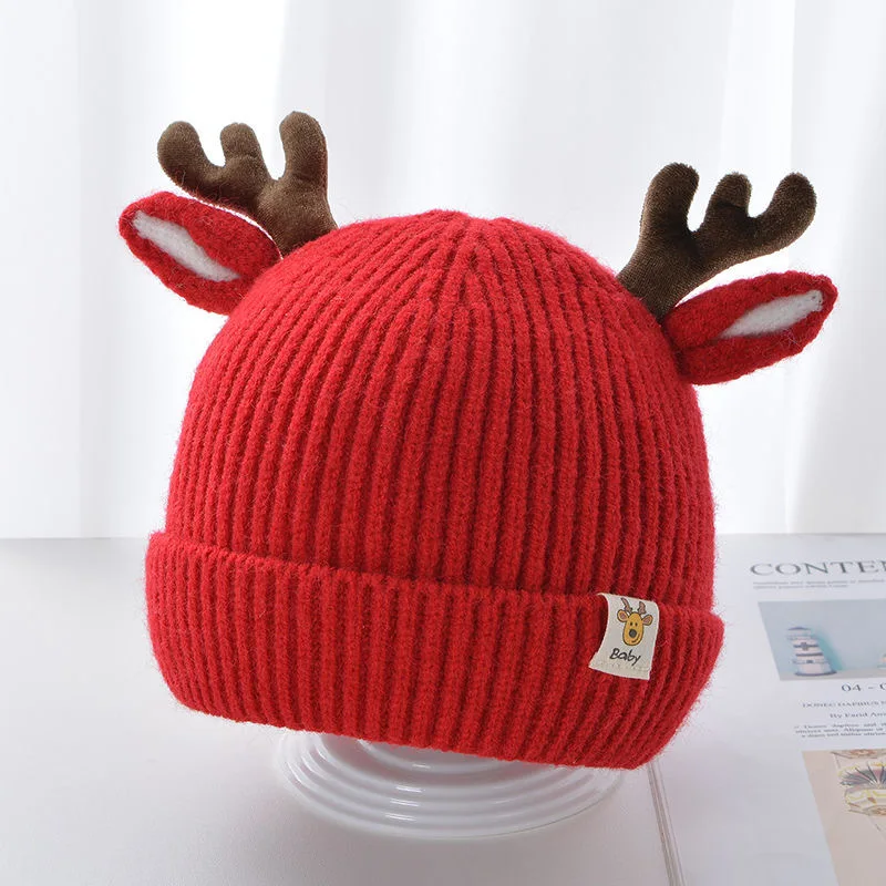 Cute Deer Ear Knitted Baby Hat Thicken Warm Autumn Winter Toddler Kids Beanie Christmas Cap Outdoor Infant Ear Protection Hats