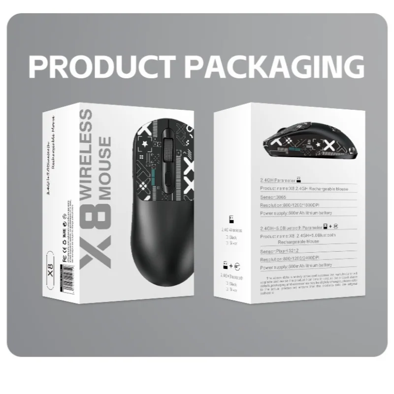 X8 2.4G BT ماوس ألعاب سلكي من النوع C 26000 ديسيبل متوحد الخواص قابل للتعديل PAW3395 مستشعر بصري مريح الفئران للكمبيوتر/الكمبيوتر المحمول/الفوز/ماك #5