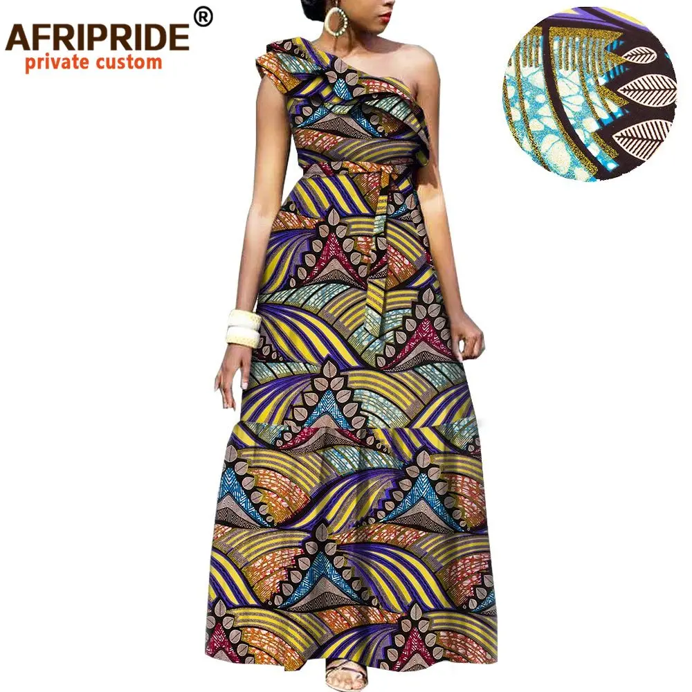 African Fashion Casual Dresses for Women AFRIPRIDE Tailor Made One Shoulder Fit and Flare Women Batik Cotton Dress A1825111