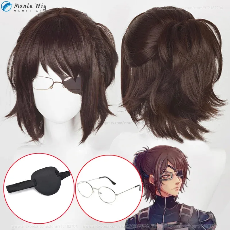 2025 35cm Cosplay Titan Final Season 4 Hange Zoe Wig Dark Brown Eye Mask Heat Resistant Hair Anime Wigs+ Wi