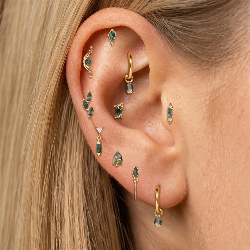 AIDE Natural Water Arass Agate Geometric Waves/Leaves Piercing Earrings Women's 925 Sterling Silver Dainty Luxury Fine Jewelry view 2