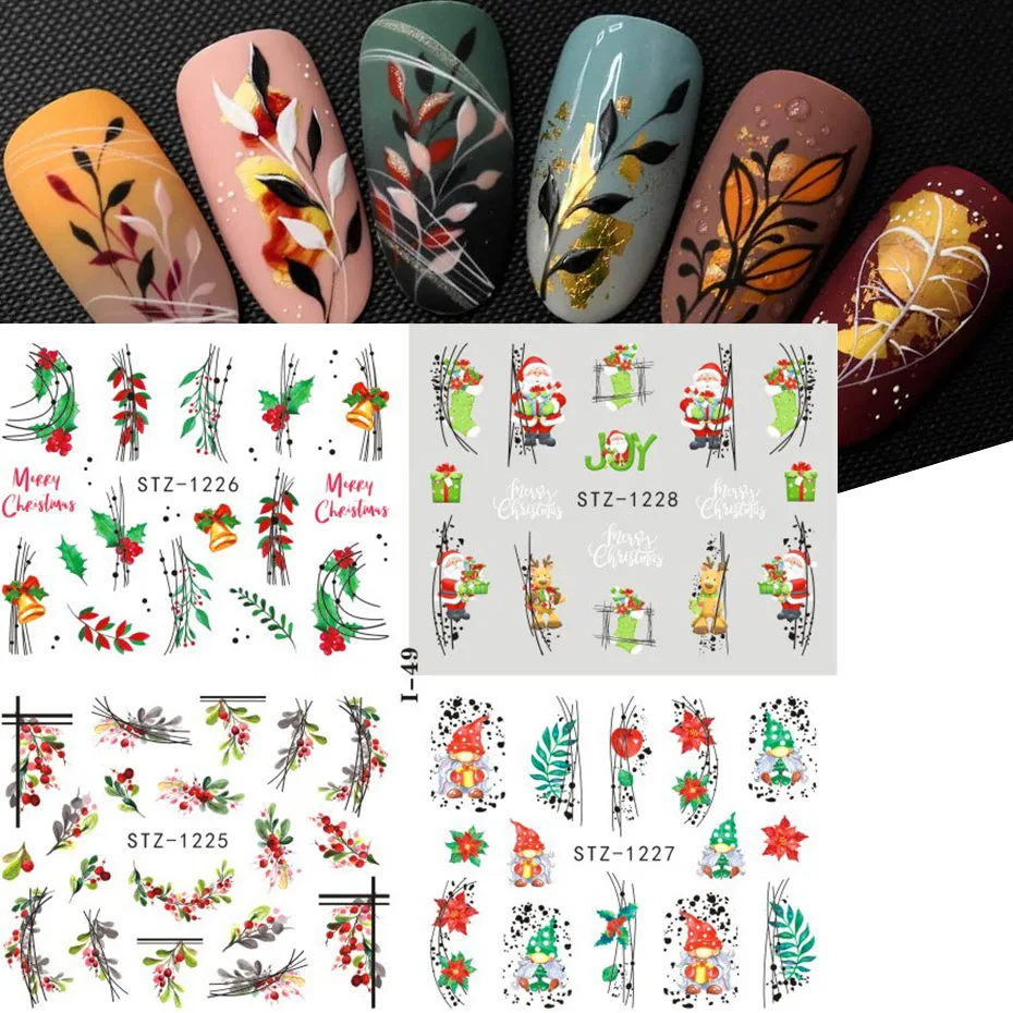 4pcs Xmas Nail Stickers Snowflake Bird Penguin Santa Elk Flower Sliders For Summer New Year Design Water Transfer Decor SLI44-49