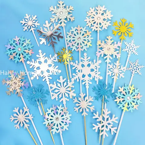 Wholesale 10Pcs Snowflake Cupcake Toppers Baby Girl Frozen Birthday Party Decoration Kids Christmas Cake Supplies Accessories