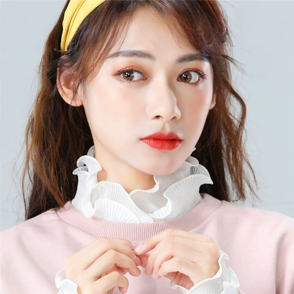 Womens Ruffle Stand Neck Fake Collar Chiffon Detachable Collar Elegant Decorative Accessory For Sweater Dress