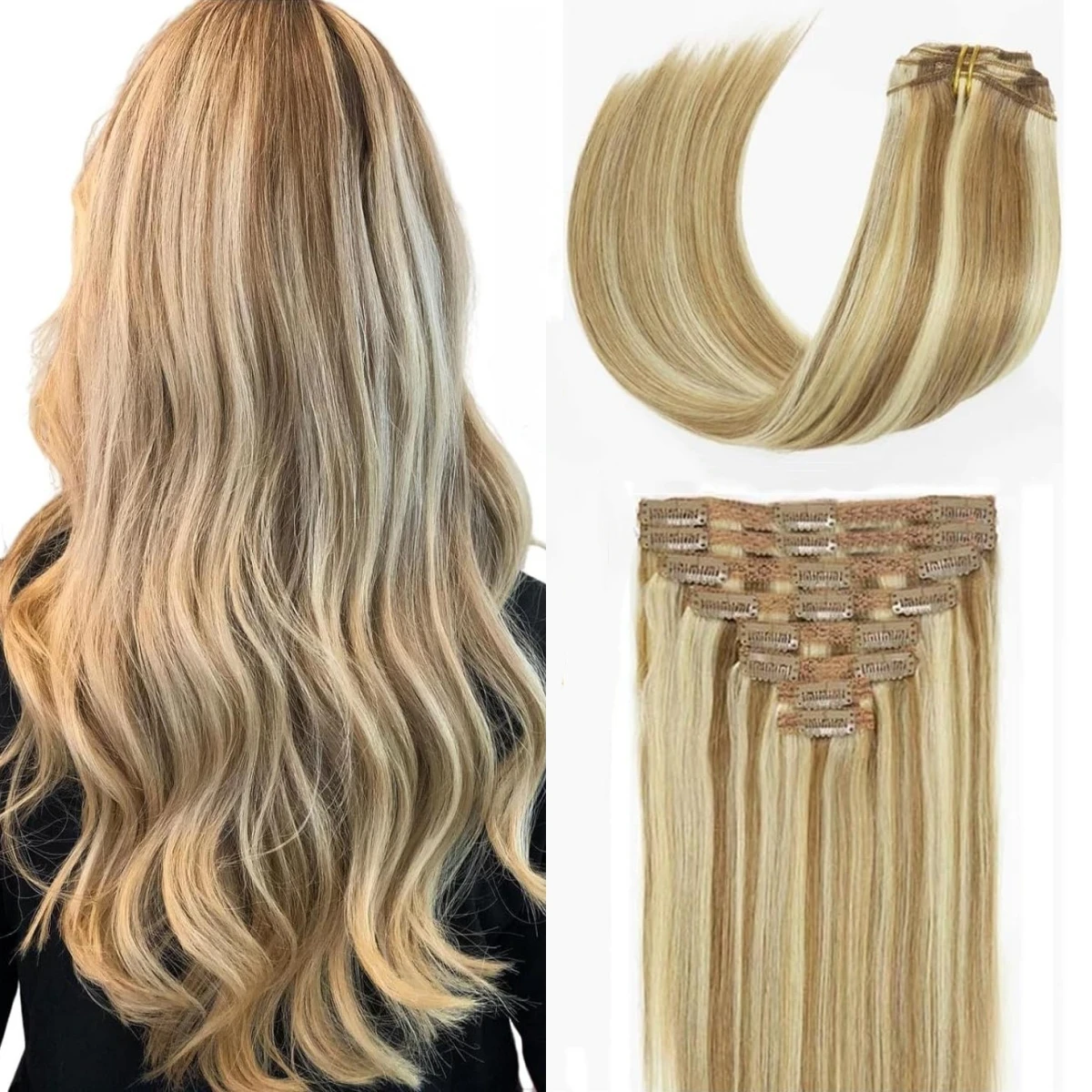 As extensões retas do cabelo humano, grampo dentro, destaque, cabeça brasileira, natural, completa, P8, 613 colore, 8 PCes pelo grupo, 120G