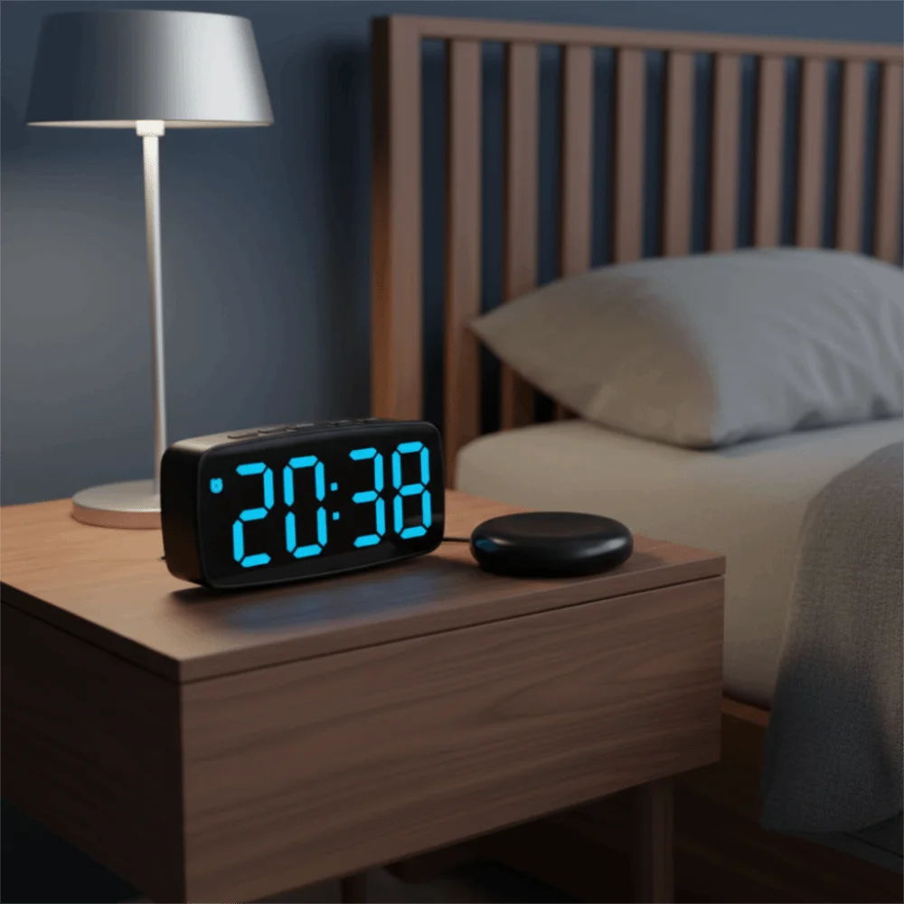 LED Large Screen Super Loud Vibrating Alarm Clock Adjustable Brightness Temperature and Date Display Electronic Alarm Clock