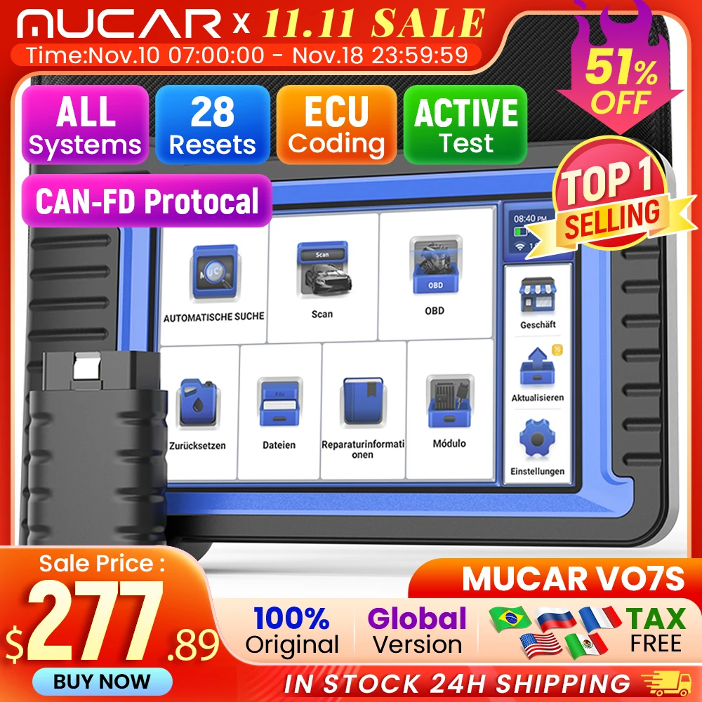 MUCAR VO7 S THINKCAR Professional Car Diagnostic Tools Automotive Obd2 Scanner Auto Diagnosis Full System ECU Coding 28 Resets