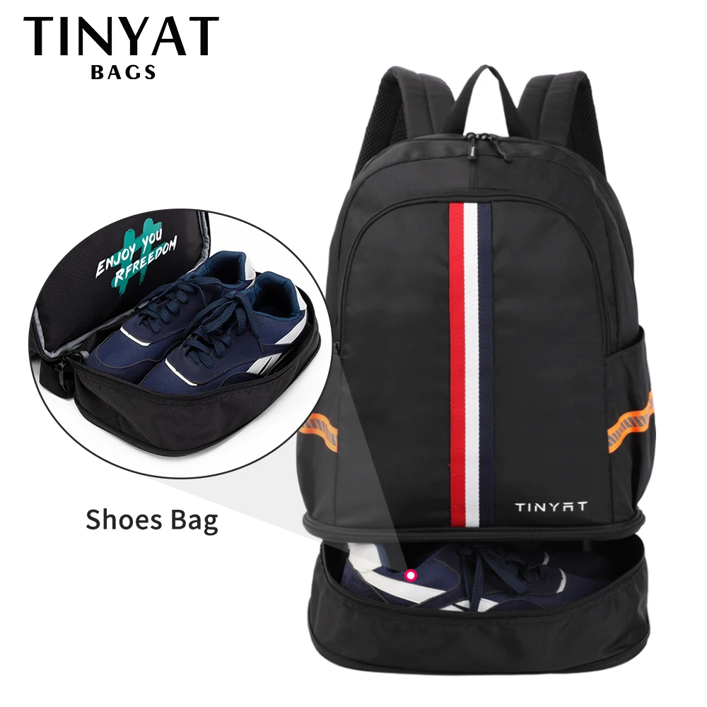 TINYAT Sports Backpack Women\'s Waterproof Bag Purse Back to School Men\'s Foldable Travel Backpack with Shoe Storage for Gym