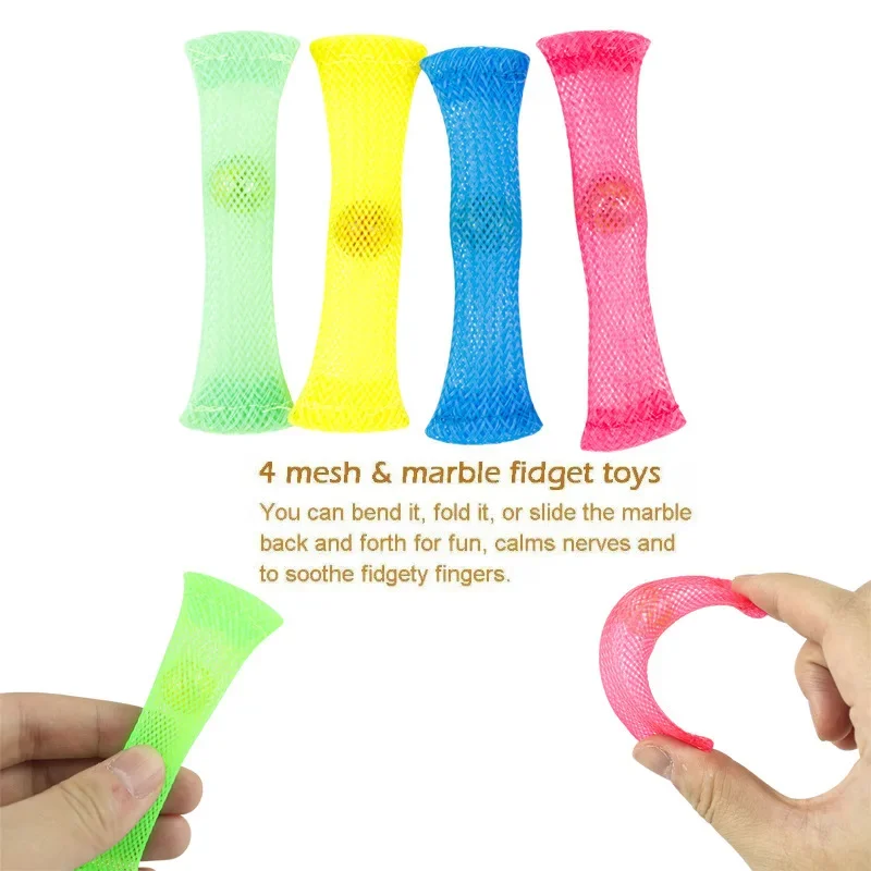 

10pcs Sensory Toy Marbles Ball Autism ADHD Anxiety Therapy Toy Stress Relief Hand Fidget Toys Braided Mesh Easy Bend With Marble